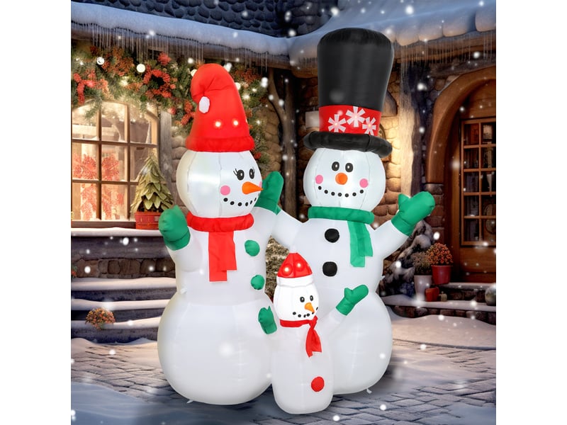  Famille de bonhommes de neige gonflables, décoration de noël de 1,8 m avec éclairage led pour une utilisation intérieure et extérieure  - Conforama D