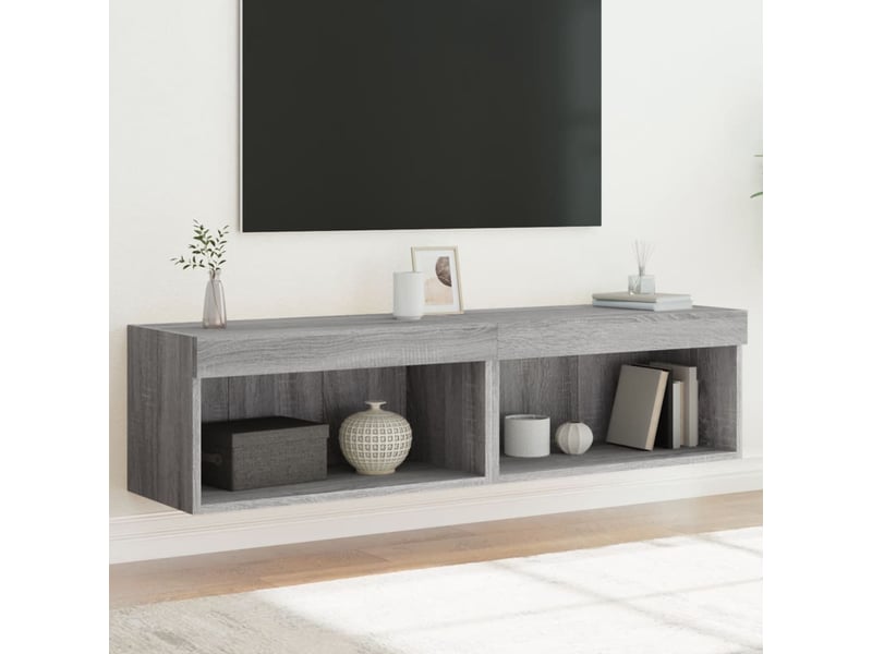 Lot de 2 meuble tv avec lumières led sonoma gris 60x30x30 cm - Conforama B