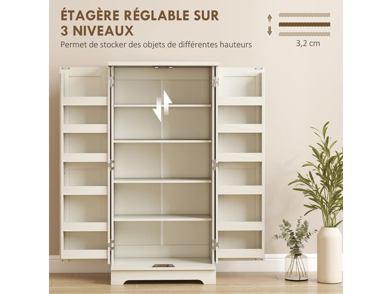  Buffet cuisine armoire de cuisine 5 niveaux avec portes et étagères réglables 60l x 40p x 120h cm crème grain de bois  - Conforama E