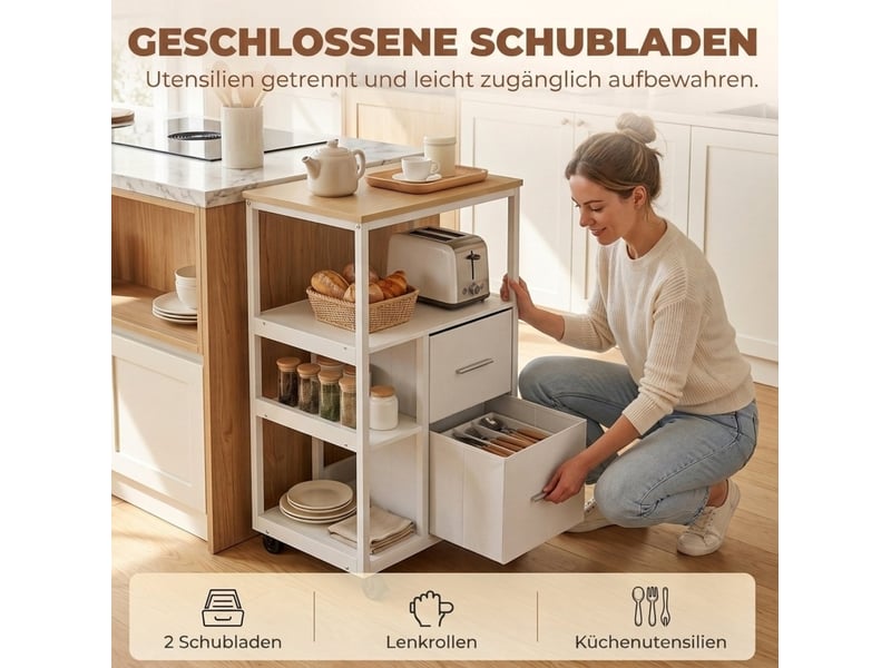 Desserte de cuisine à roulettes 2 tiroirs et rangement ouvert evryae - Conforama E