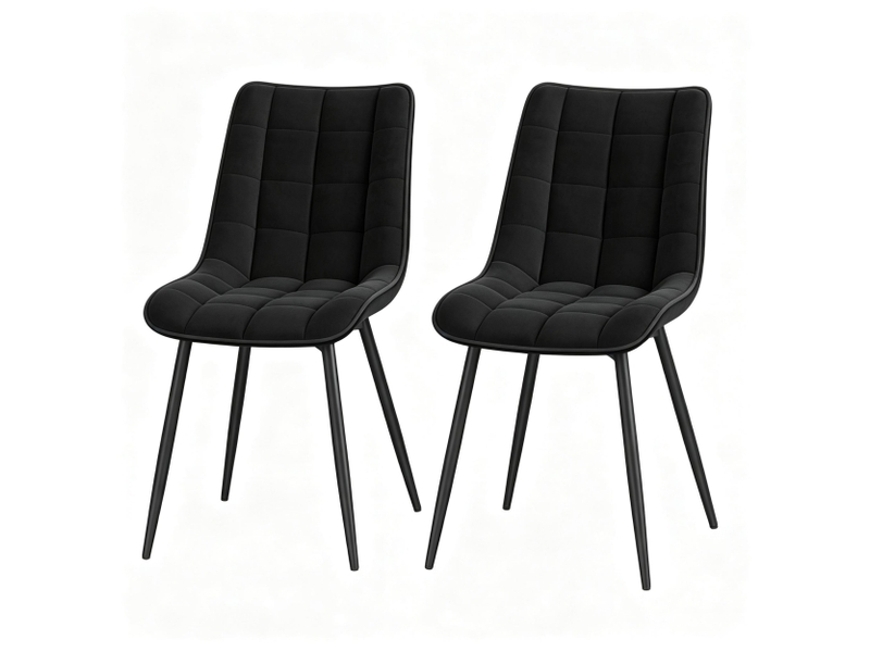  Chaise de salle à manger en velours avec dossier ergonomique, pieds métalliques et patins antidérapants noirs, lot de 2  - Conforama A