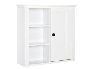 Armoire murale de salle de bain meuble suspendu wc placard 1 porte 3 niches dim. 53l x 14,5l x 50,5h cm en bois blanc