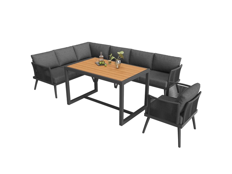 Salon de jardin d’angle,7 places avec table basse et coussins,fer,gris - Conforama A