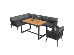 Salon de jardin d’angle,7 places avec table basse et coussins,fer,gris