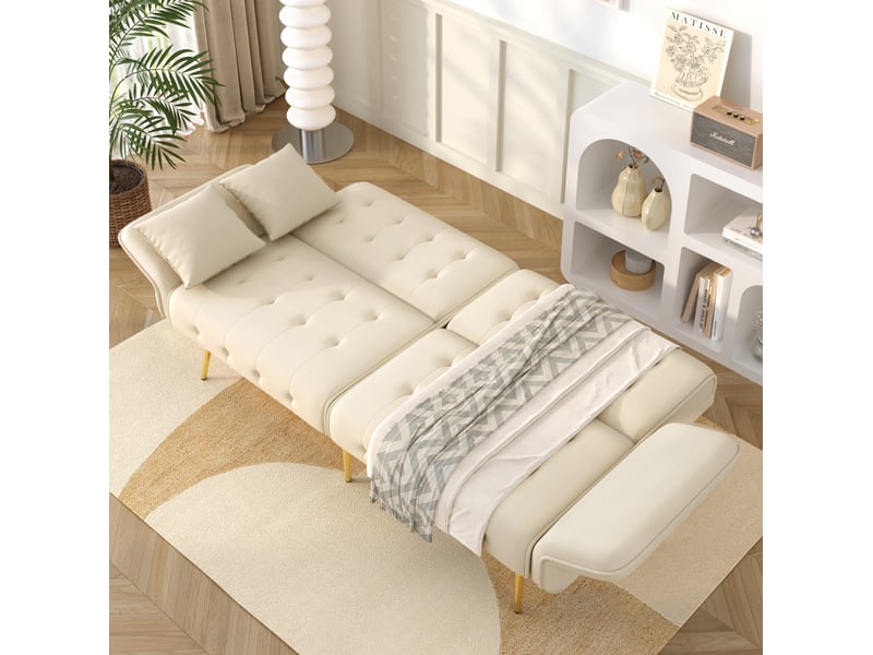Canapé-lit modenvie 2 places convertible en velours beige 178 x 82 x 70 cm - Conforama E