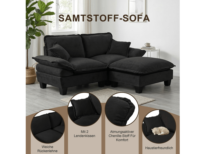 Canapé 2 places modulaire 194 x 82 x 90 cm, accoudoirs détachables, design voilier, structure en bois, noir - Conforama D