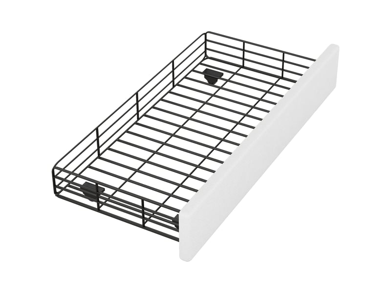  Lit enfant 90x200 cm avec 2 tiroirs, tête de lit matelassée à boutons et clous décoratifs, mdf, lin, beige clair, sans matelas  - Conforama R