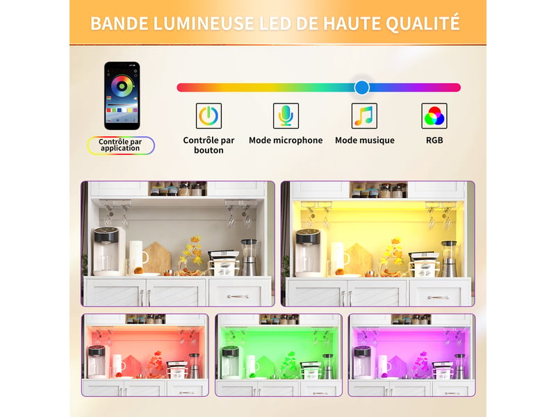  Meuble de cuisine muvano blanc, buffet haut avec éclairage led, 120 × 40 × 188 cm  - Conforama E