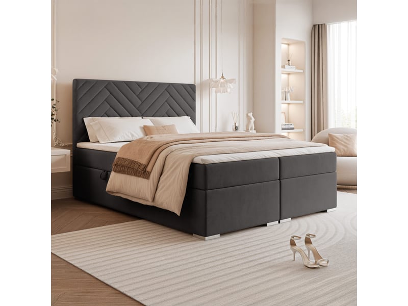  Lit coffre nerea - 160x200 cm - avec matelas et surmatelas - velours dense - gris NEREA - Conforama B