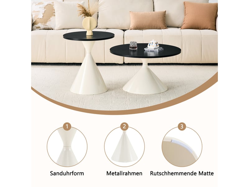  Lot de 2 tables basses gigognes coniques effet bois noir et métal crème W5128S00001 - Conforama D