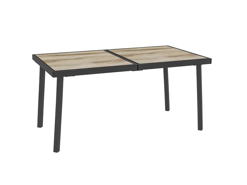  Table de jardin rectangulaire 145x85 cm – grise – 6 personnes, plateau aspect bois et structure acier  - Conforama A