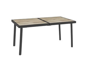 Table de jardin rectangulaire 145x85 cm – grise – 6 personnes, plateau aspect bois et structure acier