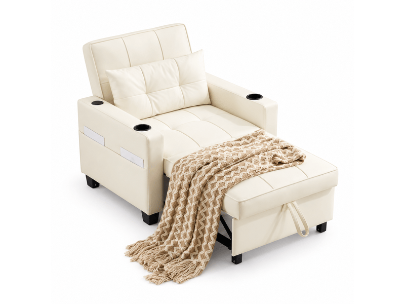  Fauteuil convertible blanc 1 place - canapé lit extensible avec usb et porte-gobelets, design moderne  - Conforama A