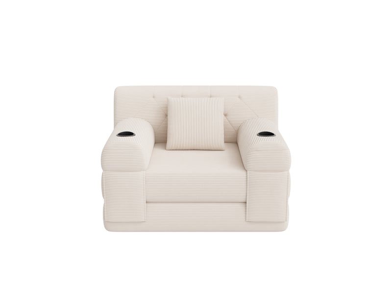  Canapé droit 1 place beige en velours côtelé avec haut dossier et rangement latéral intégré pour salon moderne  - Conforama A