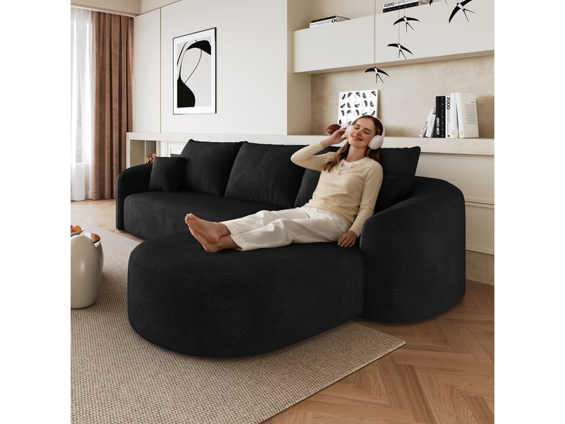 Canapé d'angle modulable en chenille 266 cm 4 places noir - sans montage - Conforama E