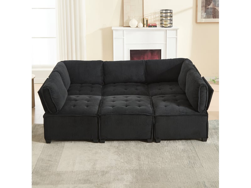  Canapé modulaire 6 places 308x154x81,99 cm structure bois et métal noir  - Conforama B
