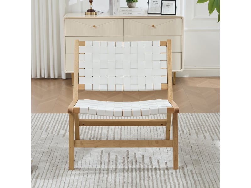  Fauteuil 66x71x72 cm, motif damier, blanc et coloris naturel  - Conforama D