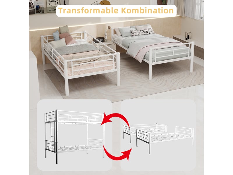  Lit enfant superposé 196,6x97,8x157 cm convertible en 2 lits, structure métal, échelle antiglisse, blanc, sans matelas  - Conforama D