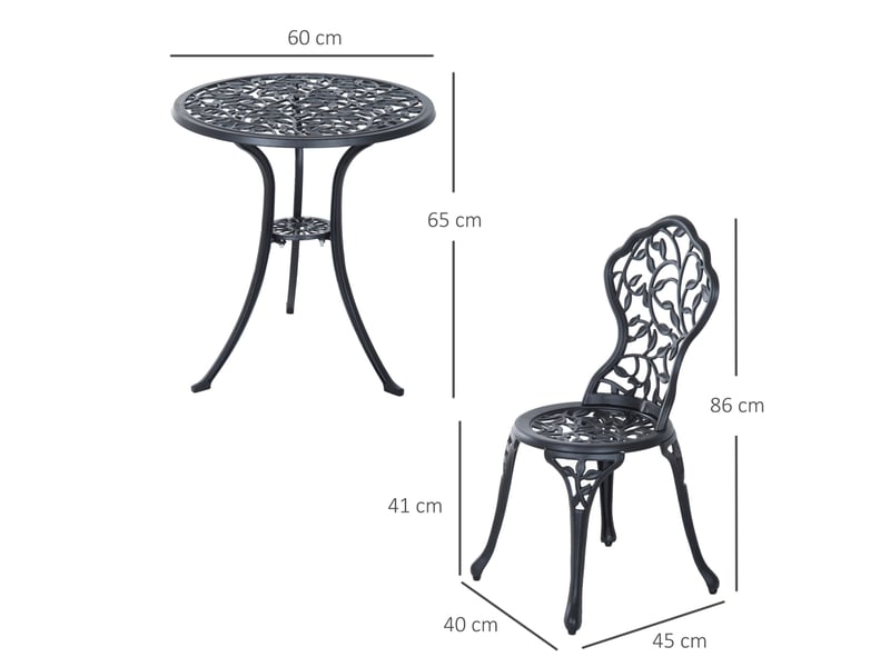  Salon de jardin 2 personnes avec table et 2 chaises, aluminium noir, balcon, jardin, terrasse  - Conforama C
