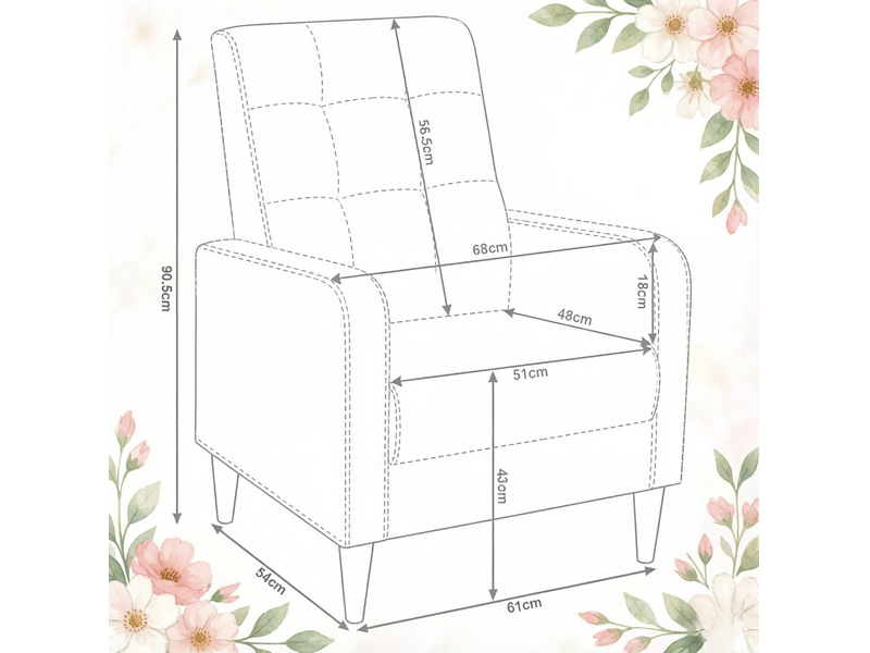  Fauteuil 1 place 61x54x90,5 cm gris foncé en lin et bois, dossier capitonné pour salon et chambre  - Conforama C