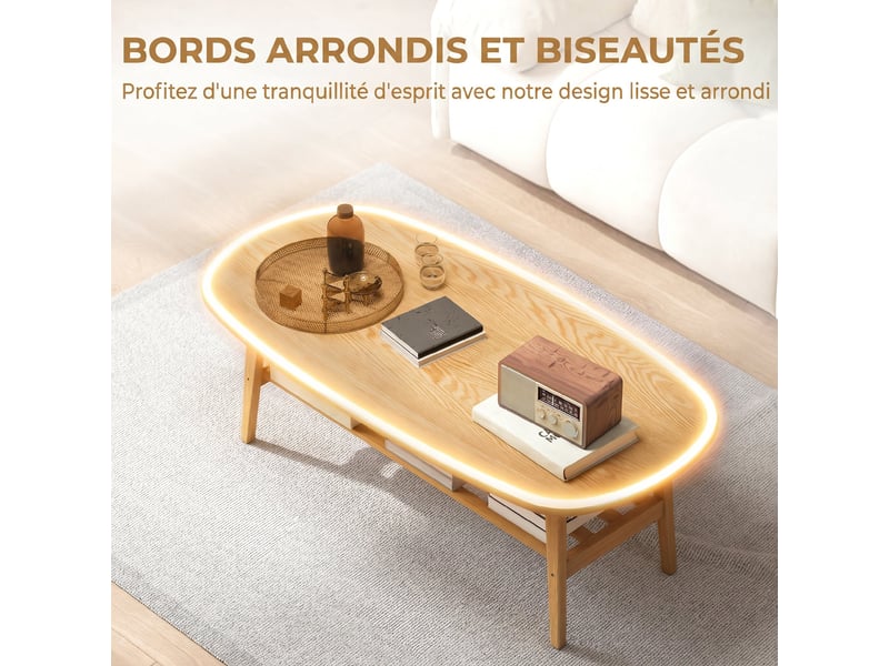  Table basse à 2 niveaux, bois naturel, table de salon moderne avec étagère inférieure ouverte et pieds en bois d'hévéa  - Conforama R