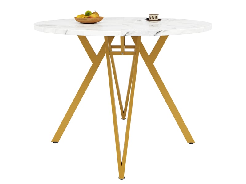  Table de salle à manger ronde 100x100x76 cm mdf doré, aspect marbre, plateau de 2,6 cm d'épaisseur, pieds robustes en métal  - Conforama A