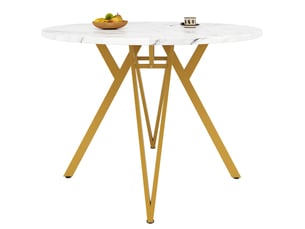 Table de salle à manger ronde 100x100x76 cm mdf doré, aspect marbre, plateau de 2,6 cm d'épaisseur, pieds robustes en métal