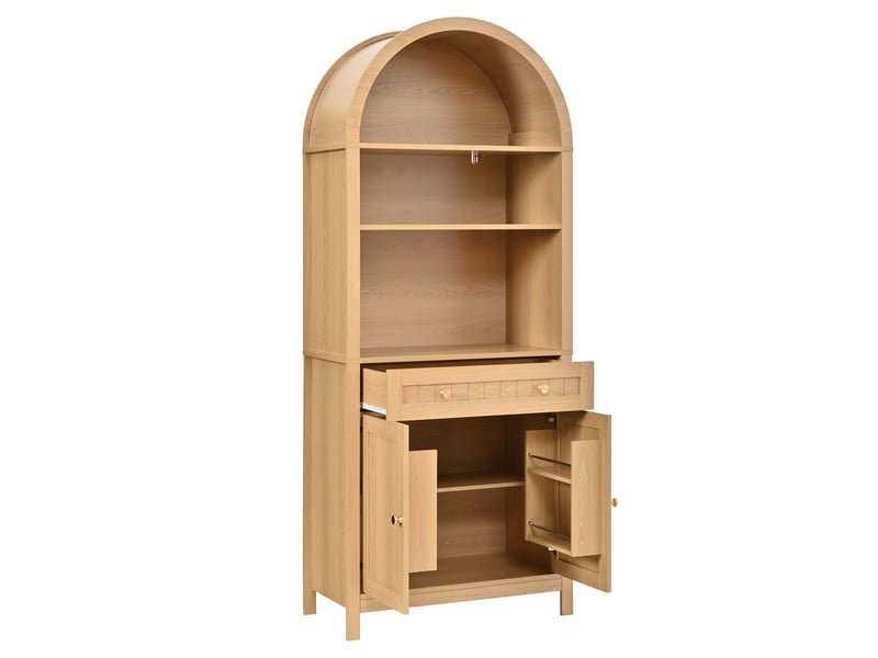  Armoire haute avec étagères et rangement à épices - lpospi - double porte amortie, mdf naturel 76 × 40 × 180 cm  - Conforama E