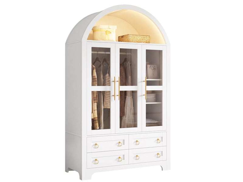  Armoire avec 3 portes vitrées, 4 tiroirs et led 110x50x186 cm blanche  - Conforama A
