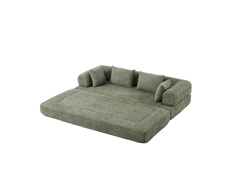  Canapé 2 places 200x95 cm – vert – dossier réglable, 4 configurations et 4 coussins  - Conforama A