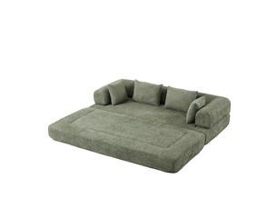 Canapé 2 places 200x95 cm – vert – dossier réglable, 4 configurations et 4 coussins
