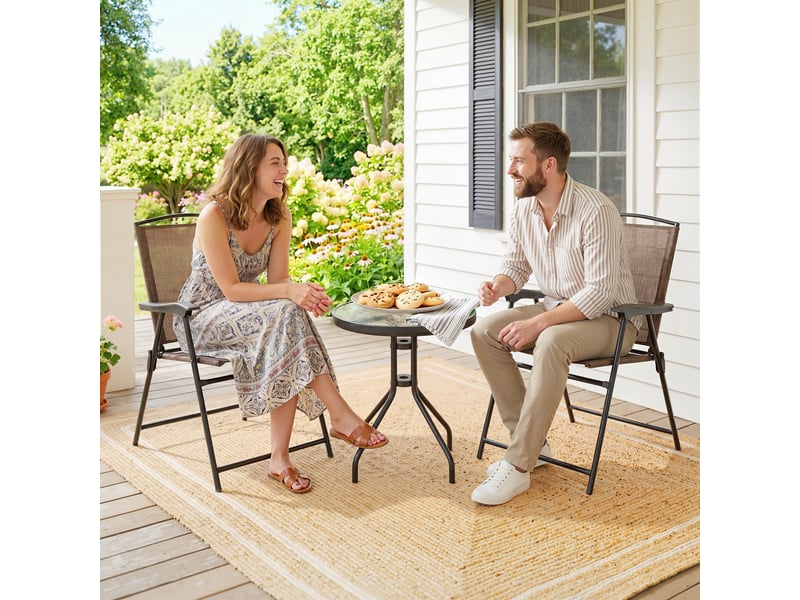  Ensemble de jardin 3 pièces 2 chaises inclinables multi-positions pliables + table ronde verre trempé métal  - Conforama D