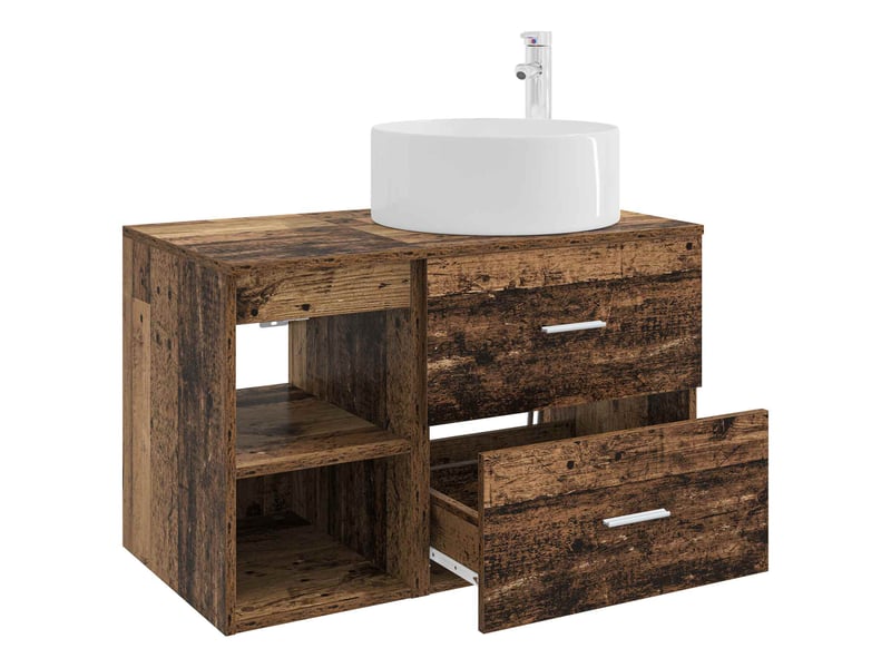 Ensemble de mobilier de salle de bain 2 pcs bois ancien shl811 - Conforama D
