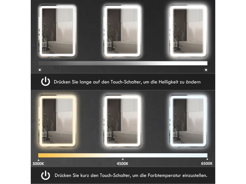 Miroir de salle de bains led 50 x 70 cm, 3 teintes lumineuses et anti-buée  - Conforama C