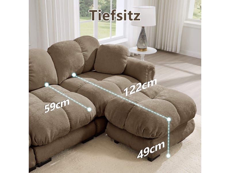  Canapé d’angle 3 places avec pouf mobile - lpospi - coussins épais matelassés en chenille marron 260 × 149 × 90 cm  - Conforama E