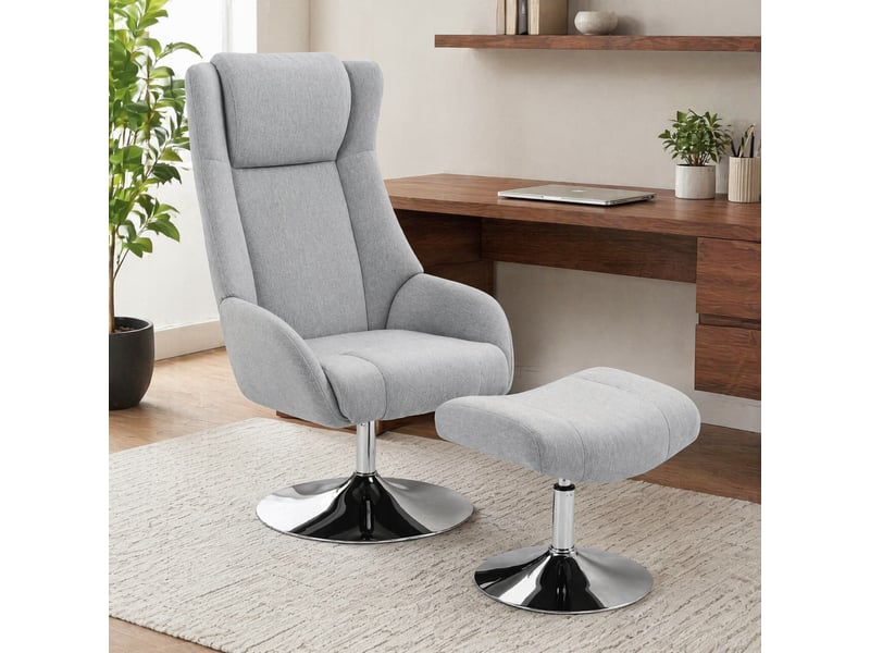  Fauteuil relax inclinable pivotant avec repose-pieds 68 x 84 x 118 cm gris, tissu aspect lin et métal  - Conforama B
