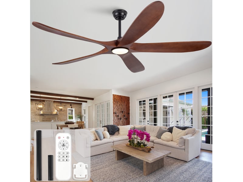  Ventilateur de plafond 60 pouces avec lumière, ultra-plat, 5 pales en bois foncé, 3cct dimmable, 6 vitesses  - Conforama B
