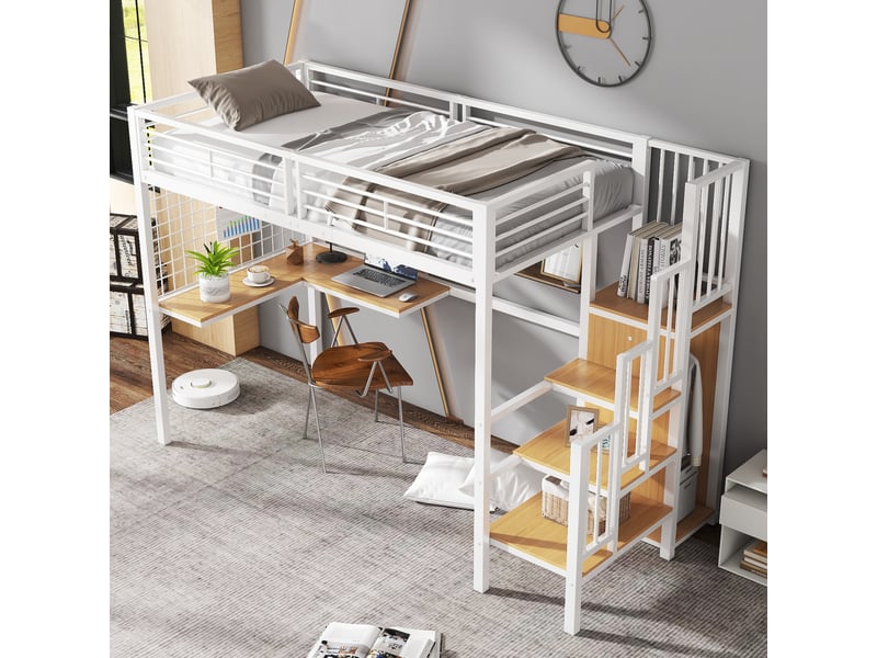  Lit mezzanine 90x200cm coloris blanc lit enfant blanc - Conforama E