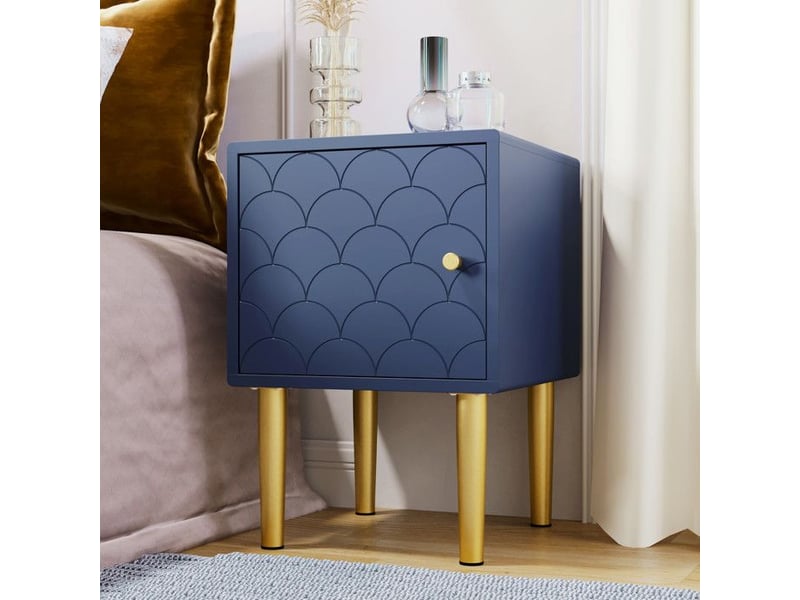 Lot de 2 tables de chevet bleu marine - coins arrondis &amp; pieds 20 cm compatible robot - capacité 91 kg - 50x35x35 cm bleu - Conforama B