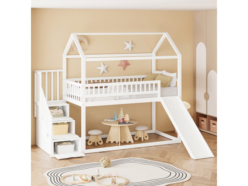  Lit superposé 90x200 cm coloris blanc bois massif lit enfant blanc - Conforama E