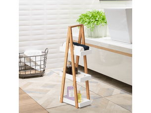 Etagère en bambou et bois de salle de bain étagère debout 3 paniers dim. 30l x 18l x 81h cm blanc