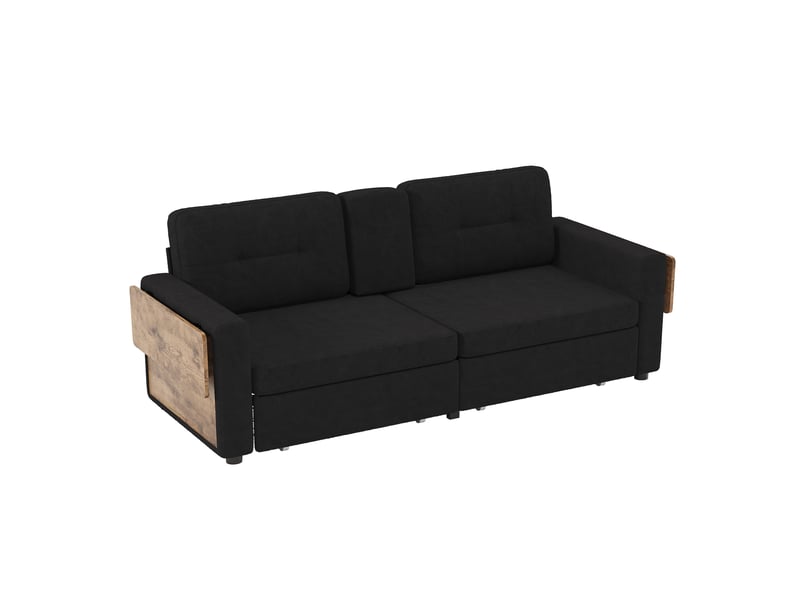 Canapé 2 places 178x71x57,5 cm tablettes réglables et rangements noir - Conforama A