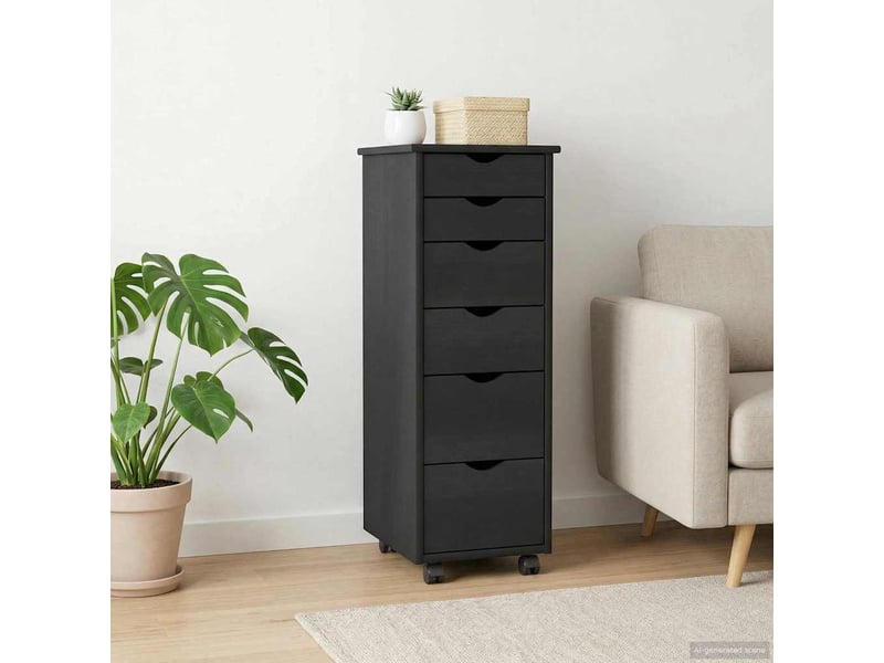  Caisson roulant de bureau, meuble de rangement 34 x 39 x 93,5 cm bois de pin massif gris  - Conforama B