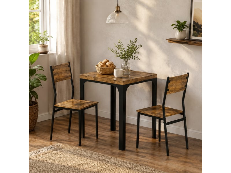  Ensemble table et chaises avec 1 table et 2 chaises  - pour cuisine - mdf et acier - marron rustique  - Conforama C