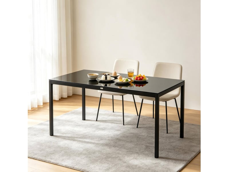  Table de jardin 180x80x72 cm en aluminium et verre trempé noir, jusqu'à 8 personnes  - Conforama B
