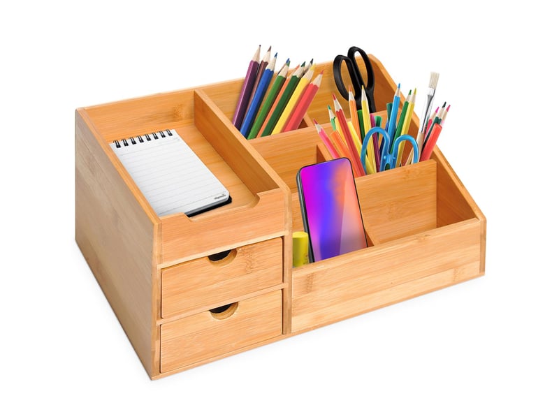  Organisateur de bureau 2 tiroirs 7 compartiments bambou naturel  - Conforama A