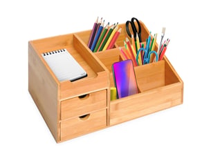 Organisateur de bureau 2 tiroirs 7 compartiments bambou naturel