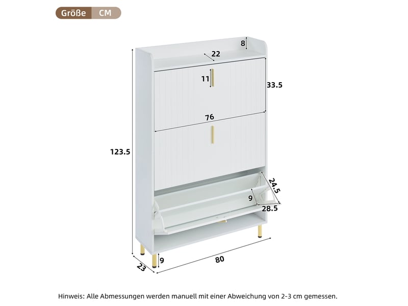Lot de 2 meubles à chaussures avec 3 abattants et étagères réglables pour entrée en mdf blanc 80×23×123,5 cm - Conforama D