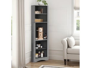 Meuble de salle de bain d'angle avec deux compartiments d'extension, compartiment ouvert avec fond réglable, 36,5 x 36,5 x 155 cm, gris clair