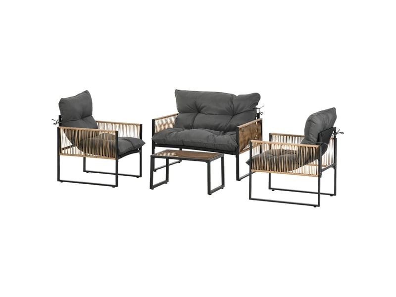  Salon de jardin 4 pièces canapé 2 fauteuils table verre résine tressée anthracite  - Conforama B